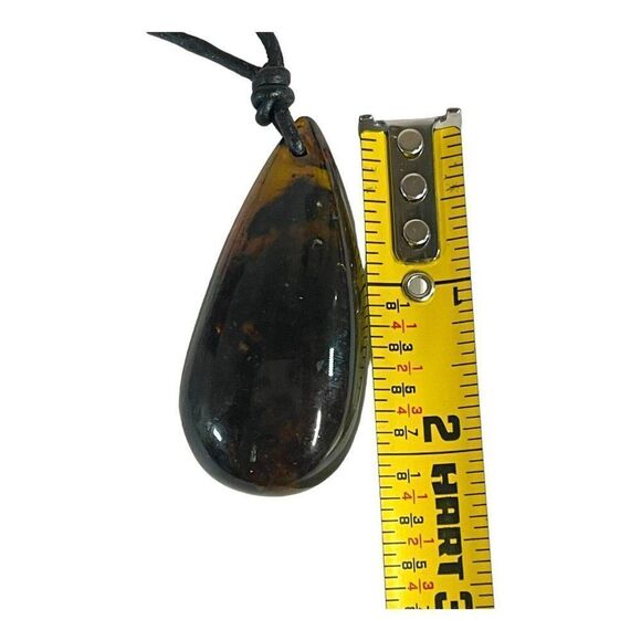 Teardrop Large Pendant Dark Amber Cord Necklace 15 Inches Long 18 Grams Vintage - Picture 6 of 8